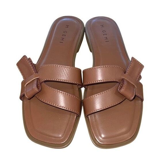 M. GEMI Womens The Melissa Bow Italian Leather Slip On Sandals Brown Size 40 - Picture 2 of 6